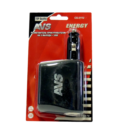 Разветвитель AVS Energy прикуривателя на 3 выхода + USB CS311U